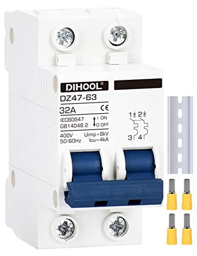 Image of DIHOOL Miniature Circuit Breaker MCB, 2 Pole, 32Amp,230VAC,Type C