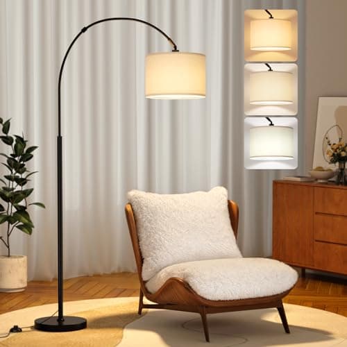 Image of PreeOtti Arc Floor Lamp, Standing Lamp with Remote Control, Modern Floor Lamp for Living Room with Dimmable 3 Color Temperatures, Tall Lamp Corner Lamp for Bedroom Office Dorm Room, Bulb Included