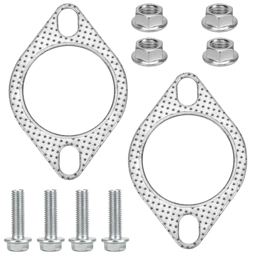 Image of 2pcs Car Exhaust Gasket, 2.5 Inch Exhaust Flange Gasket with 4 Bolts & 4 Nuts Exhaust Manifold Gasket Catalyst Converter Gasket for Connecting Car Exhaust Pipe