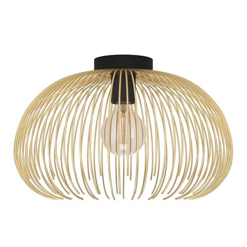 Image of EGLO Ceiling light fitting Venezuela, elegant flush mount ceiling lamp with a golden wire lampshade, living room lighting made of metal in black and gold, E27 socket