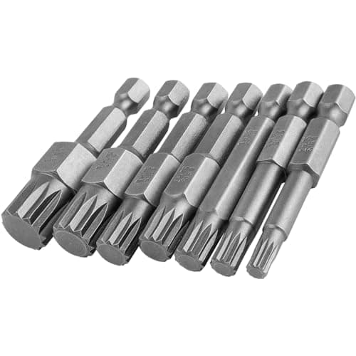 Image of Mesee 7Pcs Triple Square Spline Bit Set Quick Change 1/4" Hex Shank 12-Point Spline Drive Bits M4 M5 M6 M7 M8 M10 M12 Magnetic 12 Point Torx Head Screwdriver Bits for Mechanic Garage Repairs - 50mm