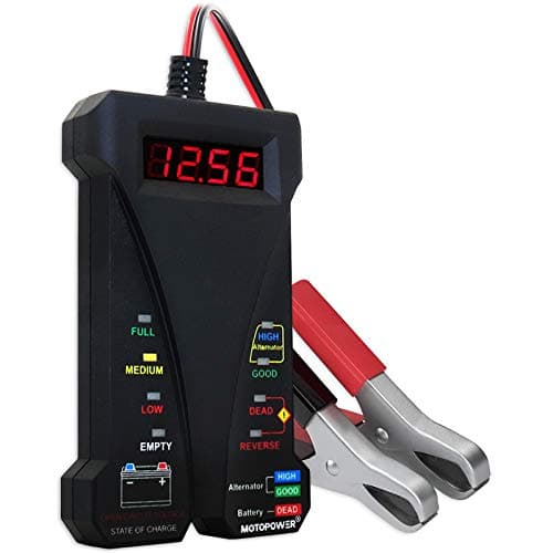 Image of MOTOPOWER 12V Digital Battery Tester Voltmeter and Alternator Charging System Analyzer with LCD Display and LED Indication, Black Rubber Paint