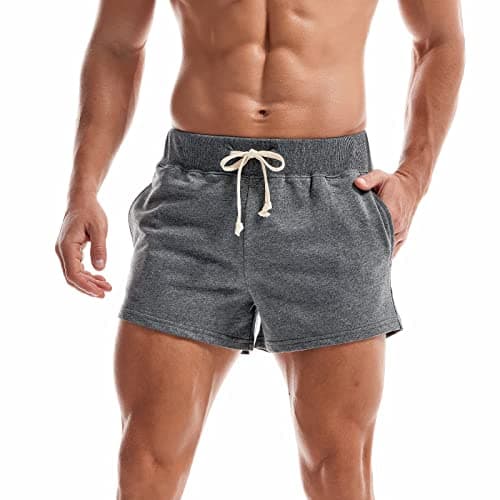 Image of Amy Coulee Men's Running Shorts 3 Inch Gym Workout Bodybuilding Casual Cotton Shorts with Pockets (M, Dark Grey)
