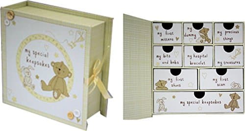 Image of Button Corner Paperwrap Book Baby Keepsake Box With Drawers CG689