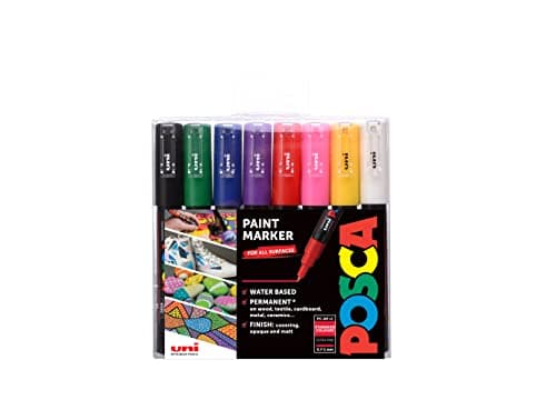 Image of POSCA PC-1M Extra-Fine Tip Acrylic Paint Marker Pens, 8 Assorted Colours, For All Surfaces (Pack of 8 Pens)
