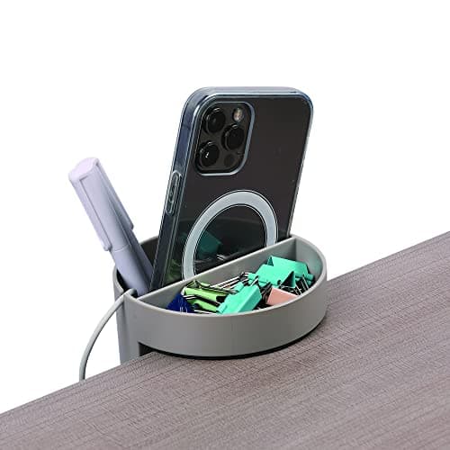 Image of Deflecto Space Saving Small Desktop Storage Organiser, Stationery Pen Holder with Standing Desk Attachment, Desk Organiser, Dual Compartment Desk Tidy - Grey