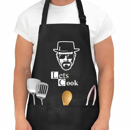 Image of Aomig Kitchen Apron Couple Chef Aprons, Kitchen Adjustable Bib Apron with 3 Pockets, Waterproof, Unisex, Black