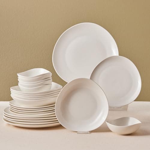 Image of Karaca Streamline Rubicon White Dinner Set for 6 People - Bone China Plates and Bowl - Kitchen Dinner Service Crockery Set - 24 Piece