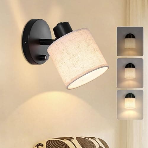 Image of Lightess Wall Light with Switch Dimmable Black Wall Sconce with Beige Linen Fabric Shade Vintage E27 40W Indoor Bedside Wall Lamp for Bedroom Living Room Hallway