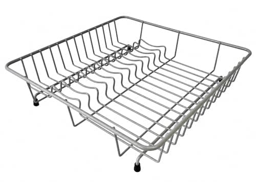 Image of Delfinware Square Dish Drainer 37cm – UK Made Sturdy Grey Rack with Rubber Feet, Plastic Coated Steel, Rust Resistant, Eco-Friendly Kitchen Plate & Cup Drainer – 37 x 37 x 9.5cm