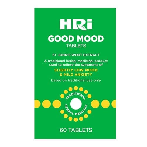 Image of HRI Good Mood 60 Tablets - to Relieve The Symptoms of Slightly Low Mood and Mild Anxiety - 334 mg of St John's Wort Extract, Equivalent to 1670mg – 2338mg of St John’s Wort. 1 Pack