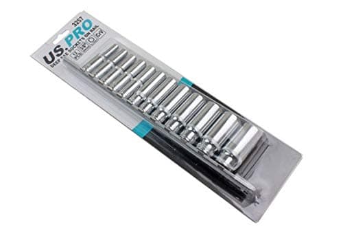 Image of US PRO 12pc 3/8"dr Deep SAE Sockets 6 Sided Hex On Rail 3257