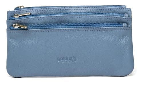 Image of Golunski Genuine Nappa Leather 3-Zip Coin Purse for Women – Compact Ladies Wallet with Multiple Compartments (Medium Blue)