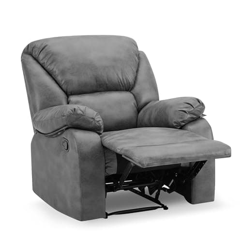 Image of Home Detail Recliner Sofa Set - 2 Seater, 3 Seater, 1 Seater Armchair, Small Couch Living Room Chairs, Faux Leather in Black, Brown or Dark Grey (Dark Grey, 1 Seater)