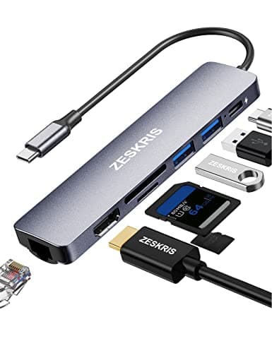 Image of USB C Hub, 7-in-1 USB-C Multiport Adapter with 100W PD, 100Mbps Ethernet 4K HDMI, 2 USB-A Data Ports, Aluminum Type C Hub for M1/M2 MacBook Air, iPhone 15 Pro/Pro Max, Galaxy, Surface Go, XPS, iPad