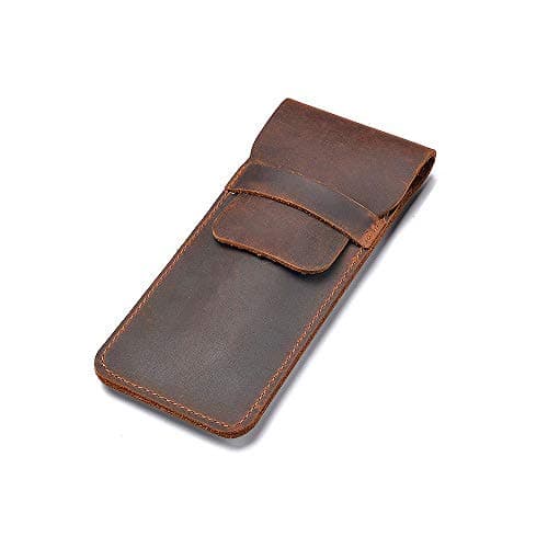 Image of Daimay Crazy Horse Large Leather Pen Case, Handmade Fountain Pen / Multi-Pen Case, Brown