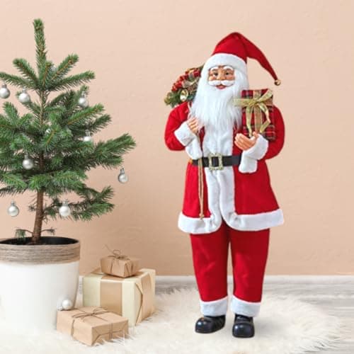 Image of Marco Paul 80cm Standing Santa Claus Christmas Decoration - Large Freestanding Father Christmas Figure in Red & White - Luxury Indoor Xmas Ornament for Hallway, Fireplace or Festive Room Display