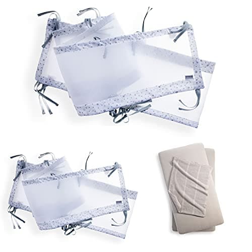 Image of Clair de Lune Stars & Stripes Cot Bed Safe Sleep Bundle - Grey