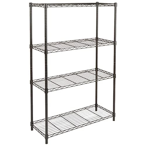 Image of Amazon Basics 4-Shelf Storage Unit With Height Adjustable Shelves and Levelling Feet, 640 kg Max Weight, Black, 35.6 cm D x 91.4 cm W x 137.1 cm H