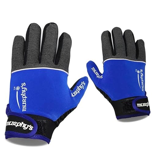 Image of Murphys V2 Gaelic Football Adult's Gloves, Premium Latex Field Players Mittens, Durable Hook and Loop Closure, Grey and Blue, 10, Large
