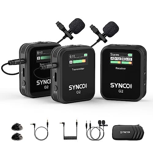 Image of SYNCO G2(A2) Wireless Lavalier Microphone, 2.4GHz Dual Channel Lapel Mic with 48kHz/24Bit Audio 200m 8H for Camera Smartphone Tablet, Ideal for Vlogging YouTube Online Class