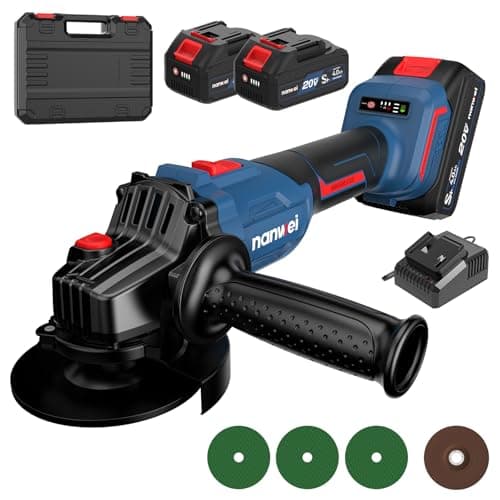 Image of NANWEI 125mm Angle Grinder Cordless Brushless,3 Variable Speed Angle Grinder,2Pcs 4.0Ah 20V Batteries,Max 9800rmp,4Pcs Discs for Cutting Grinding Polishing (with Batteries)