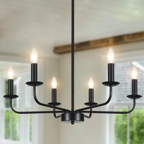 Image of QAREHL Chandeliers Ceiling Light, 6 Arms Black Chandelier Light Pendant Light Fitting Ceilings Living Room, Rustic Bedroom Lighting Fittings, Dining Room Lights Ceiling Over Table, E14 Socket