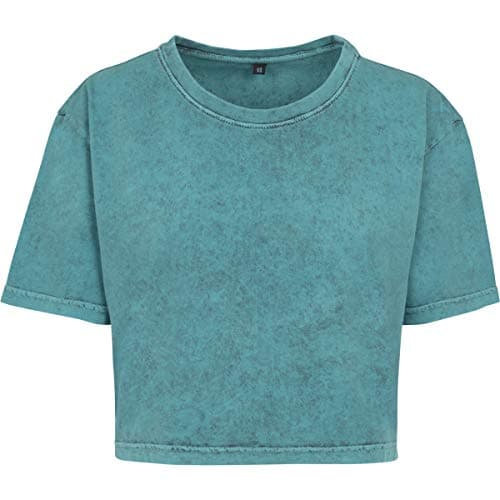 Image of Build Your Brand Ladies Acid Washed Cropped Tee, Women’s T-Shirt, Teal Black, XS - BY054-01257-0058