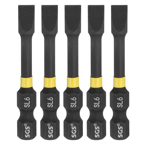 Image of sourcing map 5pcs SL6 Slotted Impact Screwdriver Bits 6mm Slotted Tip 1/4" Hex Shank 50mm (2") Long Magnetic Flat Head Phosphated S2 Steel Screw Driver Drill Bits Electric Power Tool