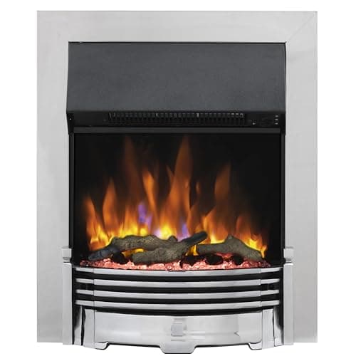 Image of Dimplex Helmsdale Optiflame Inset Electric Fire, Chrome LED Flame Fireplace With Choice Of Flame Colours and Brightness, 2kW Fan Heater and 1000/2000 Watt Settings, Inset (Recess) Depth 9cm