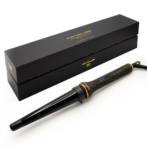 Image of Corioliss Glamour Wand Hair Curler | Professional Ceramic Tourmaline Curling Wand | Conical Barrel 20-30 mm | Digital 80-210°C | Fast Heating 30s | Auto Shut-Off | 3m Swivel Cord Leopard Gold
