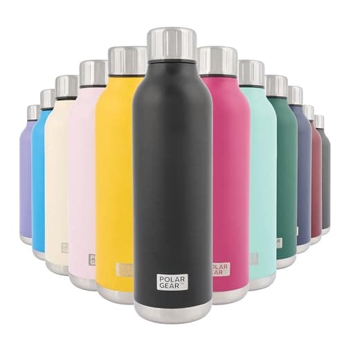 Image of Polar Gear Stainless Steel Water Bottle - 500ml Vacuum Insulated Metal Water Bottle, Double Wall, Leakproof Drinks Bottle - 12H Hot, 24H Cold - Perfect for Work, Travel, Sports, Gym (Black)