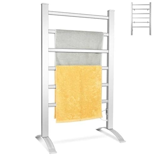 Image of COSTWAY 2-in-1 Electric Towel Warmer, Freestanding & Wall Mounted Aluminum Straight Heated Towel Rail with 6 Bars, Bathroom Radiator Drying Rack