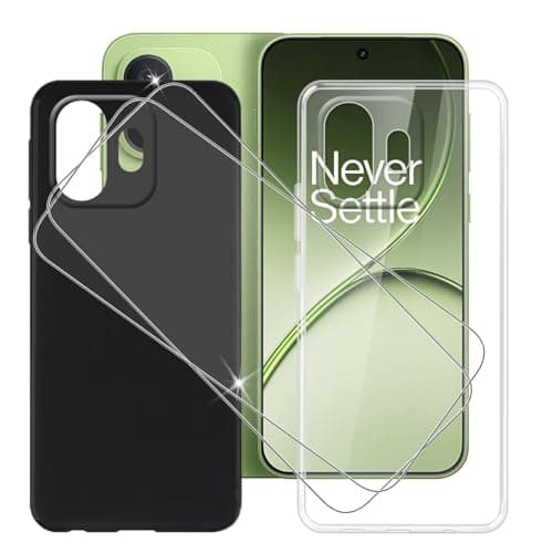 Image of BUNALFaa Case for OnePlus 15T (6.32") + Screen Protector 9H Hardness Clear - Bumper Protective Cover TPU Soft Silicone Shell - (2 Pieces) Black + (2 Pieces) Clear