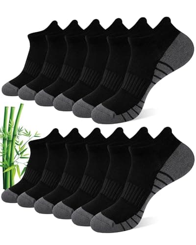 Image of Blu Ninfee Bamboo Trainer Running Socks for Men 9-12, Cushioned Mens Ankle Sports Socks, Breathable Short Sock for Walking, Cycling, 6Pairs, Black