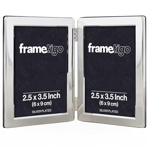 Image of Frametigo - Silver Plated Flat Edge Double Photo Frame, 2.5"x3.5" (6x9cm) Photo Size - Portrait Orientation - Real Glass Window - Traditional Silver Picture Frames - Tarnish Resistant