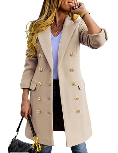 Image of IDEALSANXUN Womens Fall Winter Wool Coats Double Breasted Midi Peacoat Trench Coats, Beige, S