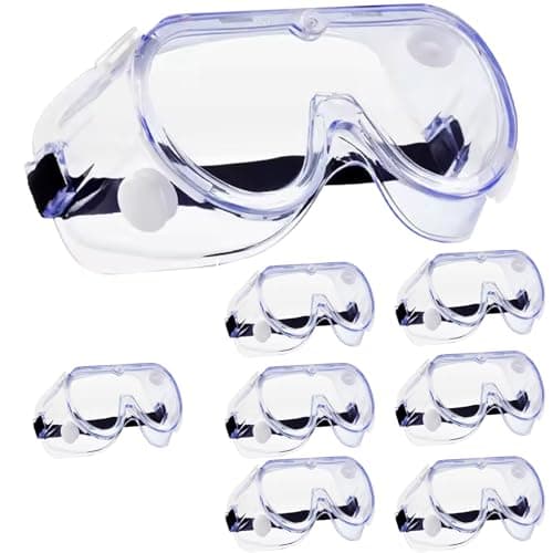 Image of HowseHold Safety Goggles (Pack of 8) Anti Fog Protective Safety Glasses Chemical Splash Resistant Clear Eye Protection for Home Lab Workplace Comfortable Strap