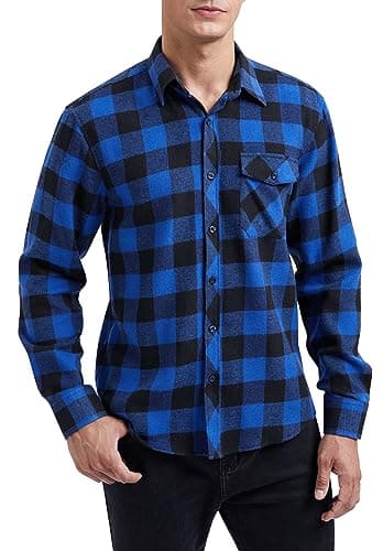 Image of HISDERN Mens Plaid Flannel Shirts Long Sleeve for Men Casual Lumberjack Shirt Checked Button Down Regular Fit Blue 4XL