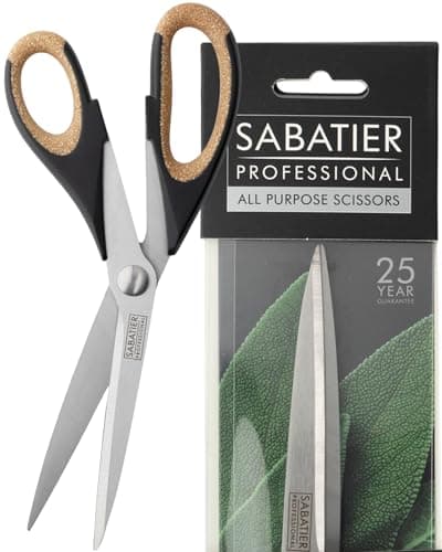 Image of Sabatier Professional 25cm Heavy Duty All Purpose Scissors - Ultra Sharp Plain Edge Blades & Comfortable Soft Grip Handles with Cork Effect. Multifunctional Scissors for General Use. Dishwasher Safe