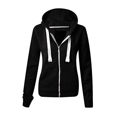 Image of MALAIKA ® Ladies Plain Colour Hoodie Womens Fleece Hooded Top Zip Zipper Hoodie Sweatshirt Available in 22 Colours Plus Sizes Small-XXXXXL (UK 6-22) Black