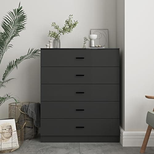 Image of URBNLIVING Black Wooden Bedroom Furniture Cabinet Chest of Drawers Dressing Table Wardrobe - 5 Draw Cabinet