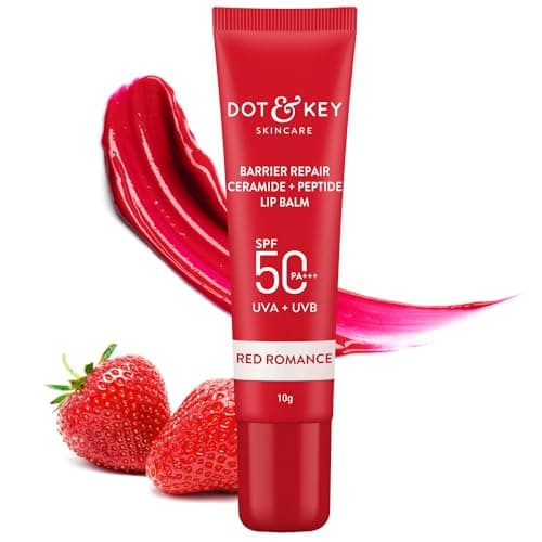 Image of DOT & KEY Ceramide&Peptide Barrier Repair Lip Balm Spf 50,Pa+++|Red Romance|Uva/Uvb Protection|Soft Tinted Moisturizer|Boosts Collagen&Instantly Plumps Lip|Prevents Pigmentation|10Gm,1 Count