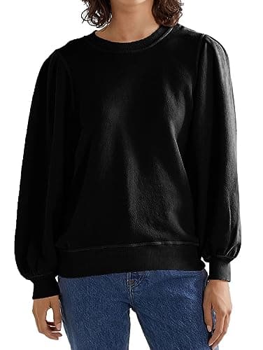 Image of iChunhua Black Sweatshirt Women Crewneck Plain Ladies Long Sleeve Tops Size 14 Black XL