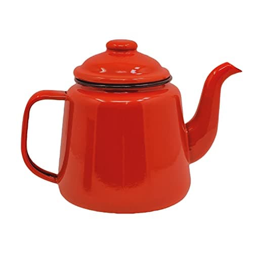 Image of Enamel Teapot with Handle & Lid 14cm, 1.5L Traditional Serving Teapot Coffee Pot Jug Camping, Red (Red)