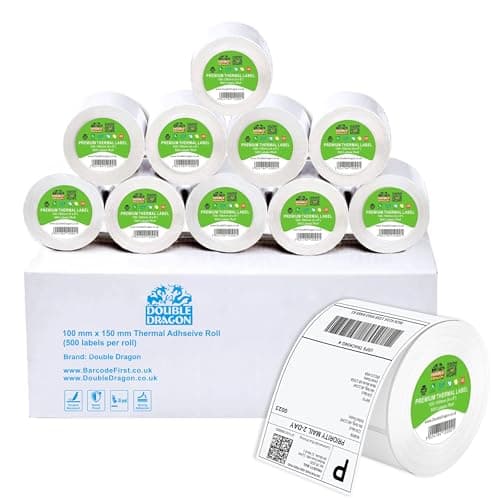 Image of Double Dragon 100 x 150 mm (4" x 6") Premium Coated Self-Adhesive Direct Thermal Label for Zebra, MUNBYN Printers [10 Roll - 5000 Label]