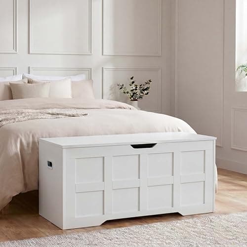 Image of Vida Designs Storage Ottoman Bench | White | 100W cm | Shaker Style | Cut-Out Handle | Easy Assembly | Blanket Box | Modern Bedroom Living Room Hallway Furniture Storage Toy Box Unit