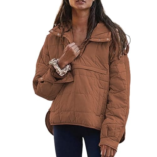 Image of uSecee Women's Pullover Puffer Jacket Quilted Lightweight Oversized Winter Hooded Outwear Brown