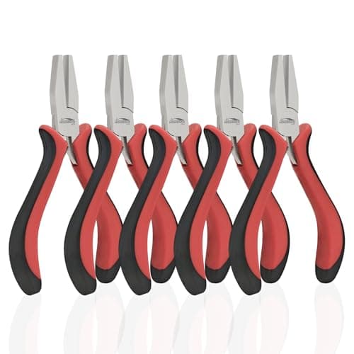 Image of HOUSERAN 5-Pack Flat Nose Pliers 5 Inch, Flat Jaw Pliers for Jewelry Making, Smooth Jaw Duck Bill Plier with Spring Mechanism, Jewelry Making Tools for DIY, Craft, Repair