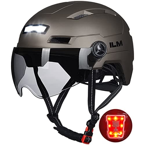 Image of ILM Adult Bike Helmet with USB Rechargeable LED Front and Back Light Unisex Adult Cyclists for Cycling,Scooter E3-10L,Titanium,L/XL